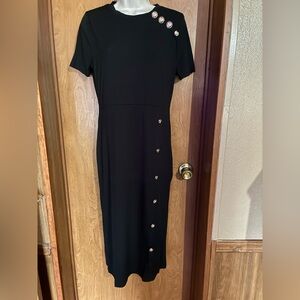 Elegant Black Dress with Button Accents Size Large